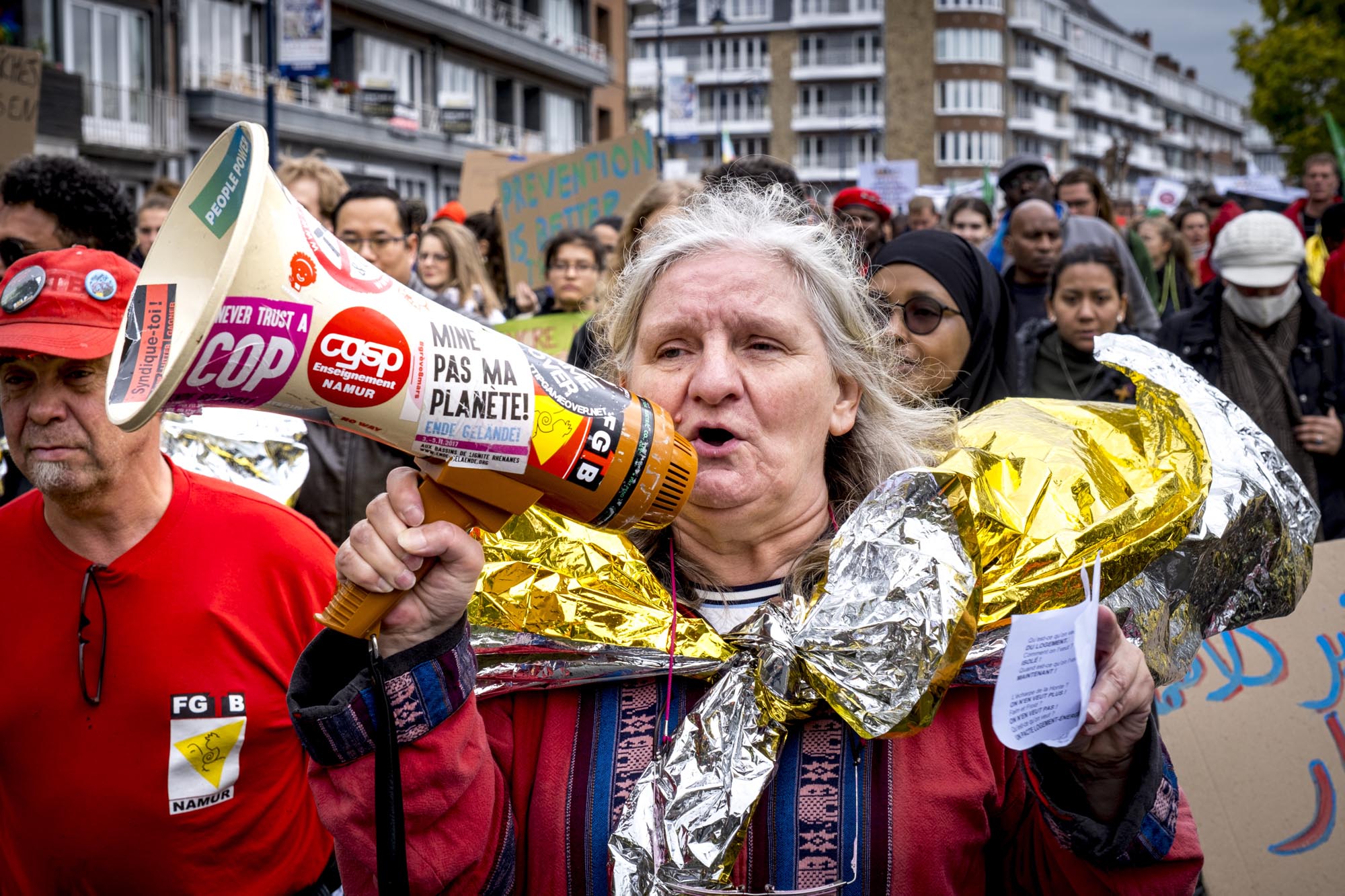 17 octobre 2022 – Christine Mahy, visage de la lutte contre la pauvreté, lors d’une manifestation à Namur
